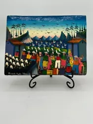 Buy Hand Painted Peruvian Folk Art Of Mountains,Swans,Lamas Signed Bright Colors • 26.07£