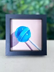 Buy Lolly Pop Oil Painting- Original Deep FRAMED Sale  Blue Lolly Sweet Art Decor • 60£