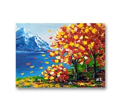 Buy Colorado Painting Mountain Lake Autumn Tree Landscape Original Art 5x7in • 41.34£