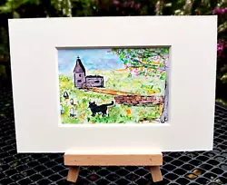 Buy ACEO Original Watercolour Painting, Cat In The Churchyard, By Chris Clarke • 3.49£
