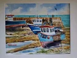 Buy Original Watercolour. Folkestone Harbour Boats. Kent. Mounted. • 25£
