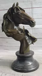 Buy Bust Of Horses Bronze Sculpture With Marble Base By Miguel Lopez Known As Milo • 710.39£
