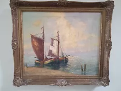 Buy Vintage Oil On Canvas Painting By H Vissers Water Scene With Sailing Boats • 20£