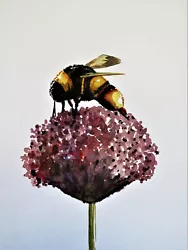 Buy Original Painting Art Watercolour Painting On Watercolour Paper Bee On Flower • 15£
