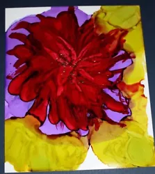 Buy  Red Flower  -Alcohol Ink Painting  5 X7  - 8 X10  Pro Beveled Mat  • 53.75£