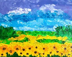 Buy Original Sunflower Painting: Colorful Floral Landscape Artwork  Impasto Texture • 55.61£