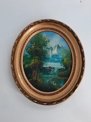 Buy Original Oil Painting In Oval Frame Serene Mountain Landscape M1 • 26£