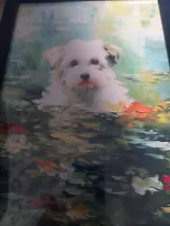 Buy Havanese Dog And Water Lillies Claude Monet Style Oil Painting Art Print Framed  • 15£