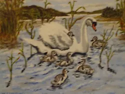 Buy Original Acrylic Painting Swan Family On Canvas By Artist M Cumming • 40£