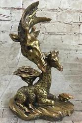Buy Bronze Finish Wildlife African Giraffe And Calf Sculpture Hand Made Artwork Sale • 33.05£