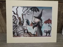 Buy GiclÉe Original Artwork  Witch Raven Cat Grave Spooky Mounted Print Watercolour  • 10£