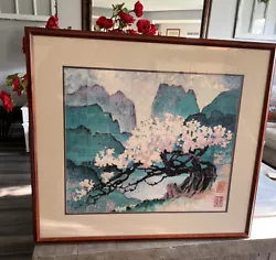 Buy Vintage Japanese Cherry Blossom Large Oil Painting- Original 34.5”x30.5” FRAMED • 315£