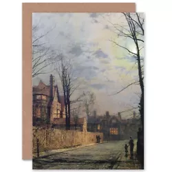 Buy John Atkinson Grimshaw Paintings Moonlit Street Scene Blank Greeting Card • 3.79£