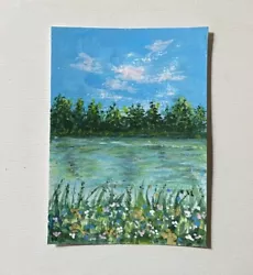 Buy ACEO Hand Painted Landscape Lake Flowers Miniature Acrylic Painting Signed • 6.99£