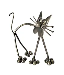 Buy Cat Recycled Scrap Metal Welded Feline Sculpture Nail Whiskers 15 X 18.5cm 260g • 12.99£