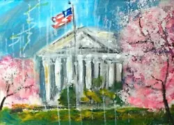 Buy ACEO Original Painting WASHINGTON DC In SPRING Cherry Blossom TREE Rainstorm ART • 12.39£