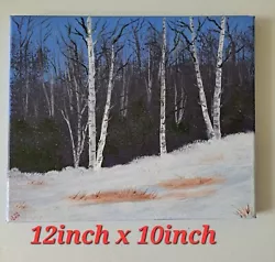 Buy Glitter Winter Snow Landscape Birch Trees Mixed Media On Canvas Signed  • 18£