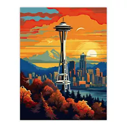 Buy Seattle Washington The Space Needle Funky Modern Painting Wall Art Poster Print • 11.99£