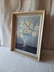 Buy Elsie Martin 1900's Antique Original DAFFODIL PAINTING Canvas Framed Vintage Old • 160£