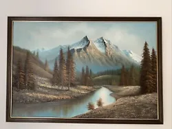 Buy Beautiful Large Oil Painting Mountain Snow River Forest Scene Signed • 65£
