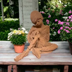 Buy Vintage Clay Sculpture Of Boy With Dog Art (DG 71”) Dave Grossman 13 In Tall • 41.34£