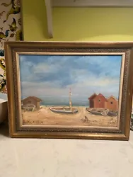 Buy Original Oil Painting Of Fishing Boats And Fishermens' Huts On Beach- Signed • 16.99£