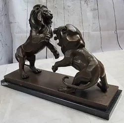 Buy Pair Bronze Lion Gatekeeper Statues - Large Cat Castings Hot Cast Sculpture Deco • 1,136.20£