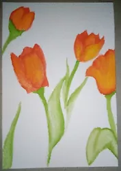 Buy Tulip Original Small Watercolour Painting On Watercolour Paper, 10x15cm • 1.99£