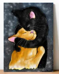 Buy Gorgeous CAT Valentines Painting Black Ginger LOVE Cats HUG CANVAS 21 X 30cm, UK • 6.99£