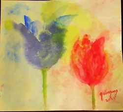 Buy Watercolour Painting Of Tulips,flowers,abstract/impressionist,unframed,new,orgnl • 8£