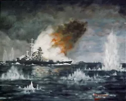 Buy NEW DON CAMERON ORIGINAL  Bismarck Fires On The Hood  Ww2 Navy Boat Oil PAINTING • 3,450£