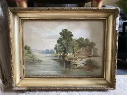 Buy Antique Original Oil On Canvas Painting Gilt Gesso Frame  Signed Landscape • 155£