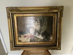 Buy Vintage Large Stunning Cavers And Gilders Style Frame With Oil Painting Of Cats • 125£