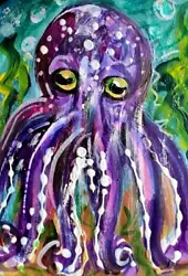 Buy ORIGINAL ACEO Painting Purple OCTOPUS Sea Ocean Squid Fish Marine 8 Legs ATC ART • 12.60£