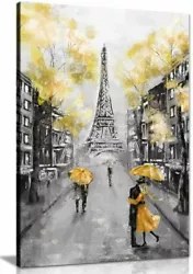 Buy Yellow Black & White Paris Painting Canvas Wall Art Picture Print • 19.99£