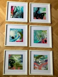 Buy Set Of Six Framed Original Acrylic Paintings, 30x30cm With 20x20cm Aperture • 69£