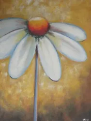 Buy Minimal White Yellow Flower Large Oil Painting Canvas Contemporary Art Floral • 27.95£