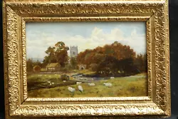 Buy 19th CENTURY CHURCH LANDSCAPE WITH SHEEP Antique Oil Painting • 42.04£