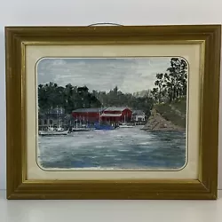 Buy Original Oil Painting Lake With Red Buildings In Forest Matted & Framed • 24.90£