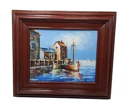 Buy Original Nautical Harbor Oil On Canvas Painting Signed Joyce 14.75 X13 7/8  Vtg • 65.13£