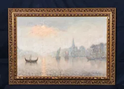 Buy Huge 19th Century Impressionist European River City Landscape At Night Signed • 4,000£
