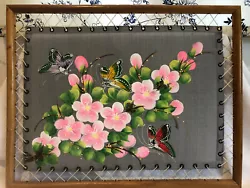 Buy Bamboo Style Framed Oil On Canvas Painting - Flowers & Butterflies • 47£