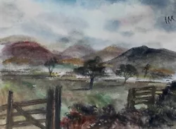 Buy ACEO Original Painting Landscape Art Trees Farm Hill Mountains Watercolour • 6£