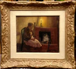 Buy NAPING BY THE FIREPLACE. Old Original Oil Painting • 236.19£