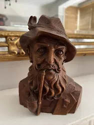 Buy Vtg Wood Composite Black Forest Style Carved German Hunting Man Alpine Hat Pipe  • 20£