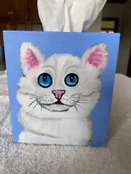Buy Tissue Box Hand Painted White Cat And Paws Original Design By Artist Great Gift • 20.66£