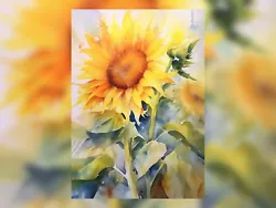 Buy Bright Sunflower Watercolor Painting Print - Vibrant Floral Art 5  X 7  • 4.99£