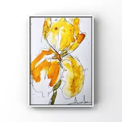 Buy Original Floral Art Iris Flower Watercolor Painting Yellow Orange Flower Artwork • 20.72£