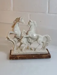 Buy Vintage Prancing Arab Horses Fighting Stallions Statue On Marble Style Base • 30£