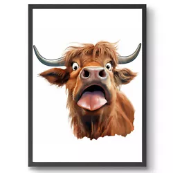 Buy Funny Highland Cow Watercolour Farm Animal A4 - A3 Print Picture Splash Gift • 4.99£